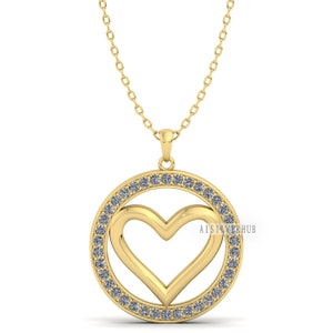 Love Heart Pendant with Circle Cubic Zircon Setted, 925 Sterling Silver Pendant, Pave Setting CZ, Memorial Everyday Locket, Gifts For Her