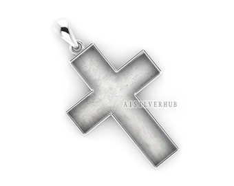 925 Sterling Solid Silver Cross Shape Blank Bezel Pendant Setting, Good for Resin & Ashes Work, Keepsake Memorial, Breast Milk DIY Crafts