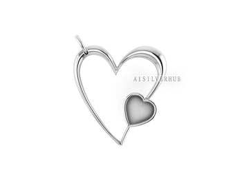 925 Sterling Silver, Heart Shape 7mm Blank Bezel Pendant Setting, Good for Pour Crushed Opal, Resin & Ashes Work, Keepsake/Breastmilk Crafts