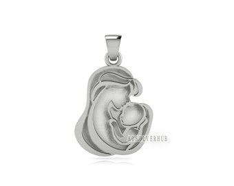 925 Sterling Silver Mother Kissing Baby Blank Bezel Pendant Setting, For Pour Resin, Breastmilk DIY, Keepsake Jewelry, Memorial Jewellery