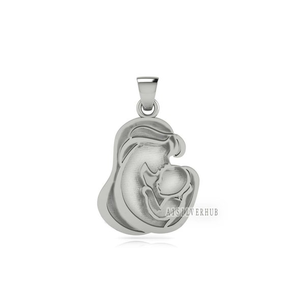 925 Sterling Silver Mother Kissing Baby Blank Bezel Pendant Setting, For Pour Resin, Breastmilk DIY, Keepsake Jewelry, Memorial Jewellery