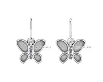 925 Sterling Solid Silver Butterfly Mount With Zircon, DIY Breastmilk/Keepsake Dangle Earrings, Good for Resin & Ashes Work, Memorial Gifts