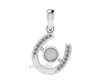 925 Sterling Silver, Horseshoe Pendant, Round 5mm Blank Bezel Setting, Good for Pour Resin & Ashes Work, Breastmilk/Keepsake DIY, Good Luck