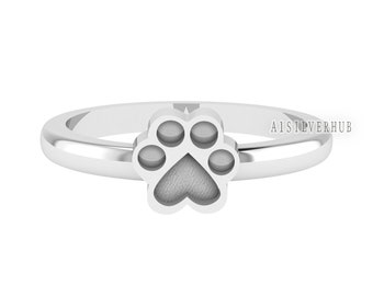 925 Sterling Solid Silver 8mm Dog Paw Shape Blank Bezel Ring Setting, Good for Resin & Ashes Work, Keepsake/Breastmilk DIY, Memorial Jewelry