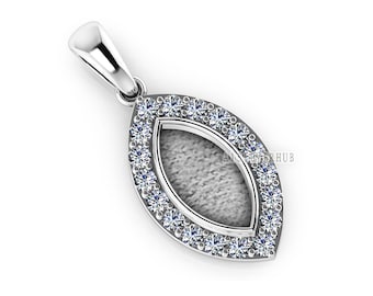 Marquise Shape 6x12mm Blank Bezel Pendant with CZ Setted, 925 Sterling Silver Pendant, Good for Resin & Ashes Work, Keepsake Jewelry Crafts