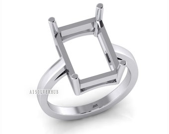 925 Sterling Solid Silver 6x4mm to 13x18mm Rectangle Blank 4 Prong Settings Stackable Ring, Good For Gemstone, Keepsake, Memorial DIY Crafts