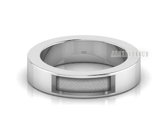 925 Sterling Solid Silver 5mm Wide Band Blank Bezel Men's Ring