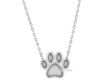925 Sterling Solid Silver 10mm Dog Paw Blank Bezel Pendant Necklace Chain, Good for Resin & Ashes Work, Keepsake/Breastmilk DIY, 16''+2''