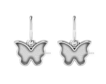 925 Sterling Solid Silver Tiny Butterfly DIY Breastmilk/Keepsake Blank Dangle Earrings Setting, Good for Resin & Ashes Work, Memorial Gifts
