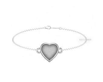 Ajustes de pulsera de cadena de cable de bisel en blanco de corazón de plata de ley 925 de 10 mm con cierre de langosta, bueno para resina y cenizas, recuerdo/leche materna DIY