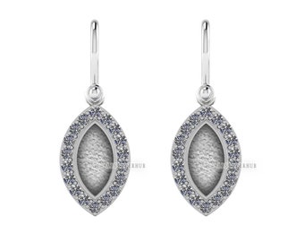 Marquise Shape 6x12mm Blank Bezel Dangle Earrings with CZ Setted, 925 Sterling Silver, Good for Resin & Ashes Work, Keepsake Jewelry Crafts