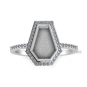 Engaste de ataúd en blanco de plata maciza de ley 925 de 10 x 7 mm con anillo engastado con circonitas, ideal para piedras, resinas y cenizas, recuerdos/manualidades de bricolaje con leche materna