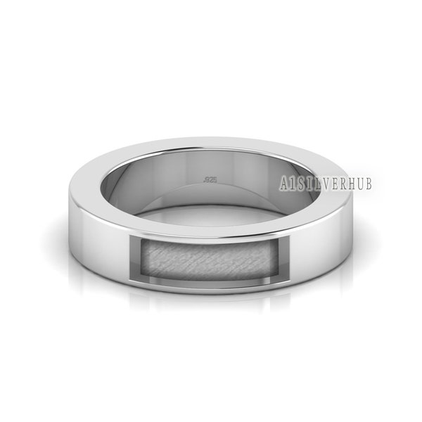 925 Sterling Solid Silver 5mm Wide Band Blank Bezel Men's Ring, Good for Inlay, Resin & Ashes Work, Gents Ring, Keepsake DIY, Memorial Rings