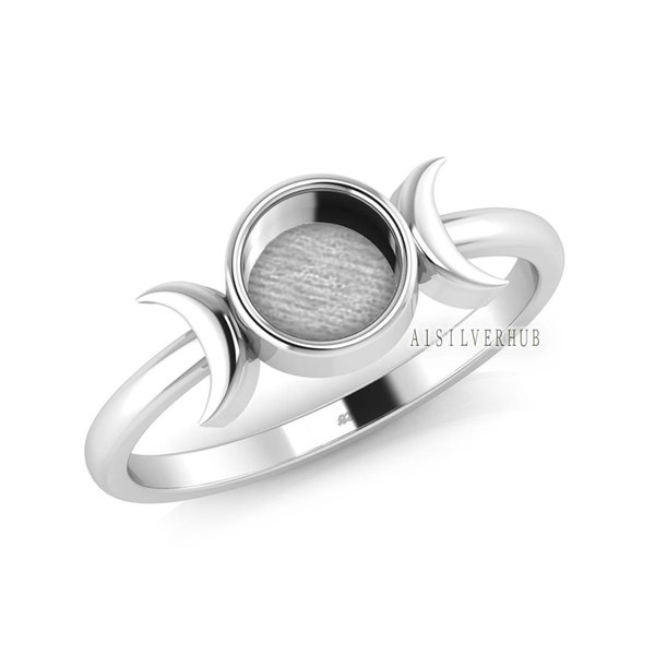 Demi-lune en argent sterling 925 avec réglage de bague de lunette vierge de forme ronde de 6 mm, bon pour le travail de la résine et des cendres, souvenir du lait maternel bricolage artisanat