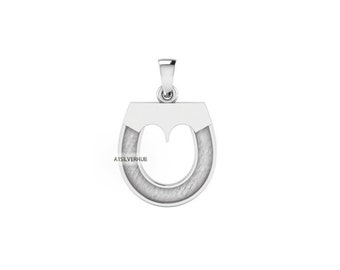 925 Sterling Solid Silver, Horseshoe Pendant, Blank Bezel Setting For Pour Resin Ashes Work, Snaffle Bit Horse Hair Keepsake Milk DIY Crafts