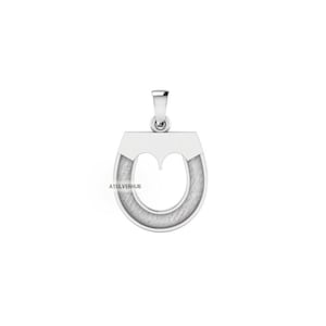 May include: Silver horseshoe pendant with a heart-shaped cutout in the center. The horseshoe is textured and has a polished finish.