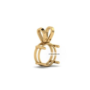 May include: A gold-colored pendant setting with a loop at the top and a circular design to hold a gemstone. The setting has a polished finish and is designed to showcase a round stone. The text "A1SILVERHUB" is visible on the side.