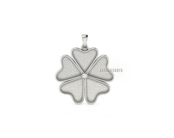 5 Leaf Clover Lucky Heart 11mm Blank Bezel, 925 Sterling Silver Pendant Setting, Good for Resin & Ashes Work, Keepsake/Breastmilk, DIY Craft