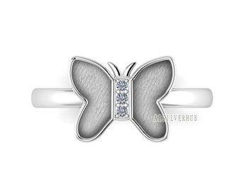 Butterfly Blank Bezel Zircon Setted, 925 Sterling Silver Ring, Bird Lover Ring, Good for Resin & Ashes Work, Keepsake/Breastmilk DIY, Gifts