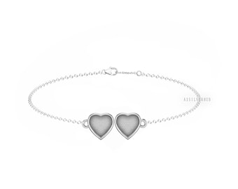 925 Sterling Silver 10mm Heart Blank Bezel Cable Chain Bracelet Settings with Lobster Clasp, Good for Resin & Ashes, Keepsake/Breastmilk DIY