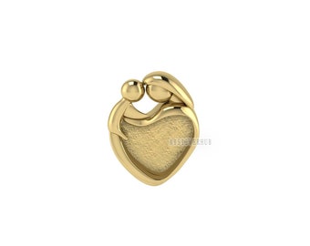 14k 18k Solid Gold Heart 9x9mm Mother Baby Love Blank Bezel Pendant Setting, For Pour Resin, Keepsake/Breastmilk DIY Craft, Memorial Locket