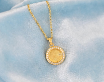 Round Shape Blank Bezel Pendant Surrounded with Zircon, 925 Sterling Silver Pendant, Good for Resin & Ashes Work, Keepsake Jewellery Crafts