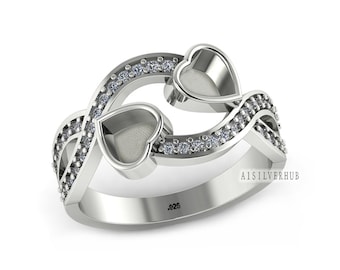 Anello Donna Cuori 925 Argento Di 6 Zirconia Accessori