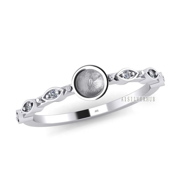 925 Sterling Solid Silver Round 6-9mm with Half Eternity CZ Setted Band Ring, Good for Drilled Stone & Pearl Settings, Keepsake DIY Crafts