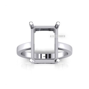 925 Sterling Solid Silver 6x4mm to 13x18mm Rectangle Blank 4 Prong Settings Stackable Ring, Good For Gemstone, Keepsake, Memorial DIY Crafts image 3