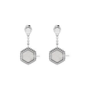 Hexagon Shape Blank Bezel Dangle Earrings Settings, 925 Sterling Silver, Good for Resin & Ashes Work, Memorial Jewelry DIY, Gifts For Her