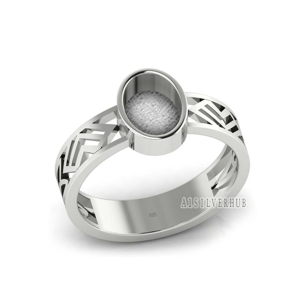 925 Sterling Solid Silver Oval 6x8mm Blank Bezel Wide Designer Band Ring, Good for Gemstone, Resin & Ashes Keepsake, Breastmilk DIY Crafts