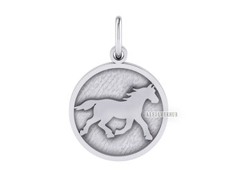 925 Sterling Silver, 15mm Round Running Horse Animal Lover Pendant, Blank Bezel Setting For Pour Resin & Ashes Work, Breastmilk Keepsake DIY
