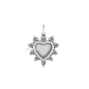 Heart Shape Blank Bezel Pendant with Zircon Setted, 925 Sterling Silver Pendant, Good for Resin & Ashes Work, Memorial Jewelry DIY Crafts