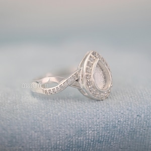 925 Sterling Solid Silver 5x7mm Pear Shape Blank Bezel with CZ Setted Ring, Good for Resin & Ashes Breastmilk DIY Crafts, Keepsake Jewellery