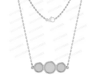 Collar con colgante de bisel en blanco triple redondo de plata esterlina 925, ideal para trabajos con resina y cenizas, recuerdos/manualidades con leche materna, cadena de 16'' + 2''
