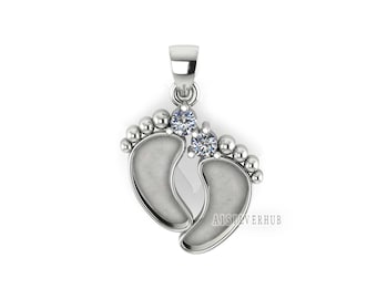 925 Sterling Silver Baby Foot Pendant Blank Bezel with CZ Setted, For Pour Resin, Breastmilk DIY, Keepsake Jewelry, Baby Feet Memorial Gifts