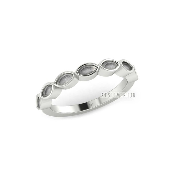 925 Sterling Silver 2x4mm Marquise Blank Bezel Half Eternity Band Ring, Ottimo per lavori in resina e ceneri, Latte materno/Ricordo fai-da-te, Forniture per artigianato