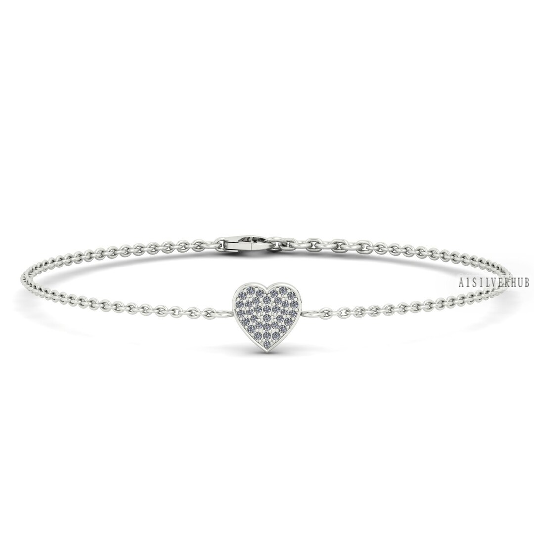 SILVER925 HEART CHAIN BRACELET/シルバー/ブレス Heart Shape Chain Bracelet 925 Sterling Silver With Zircon