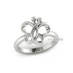 High Polish Clear CZ Butterfly Ring - 925 Sterling Silver, Sizes 5-10, Cute & Dainty Band