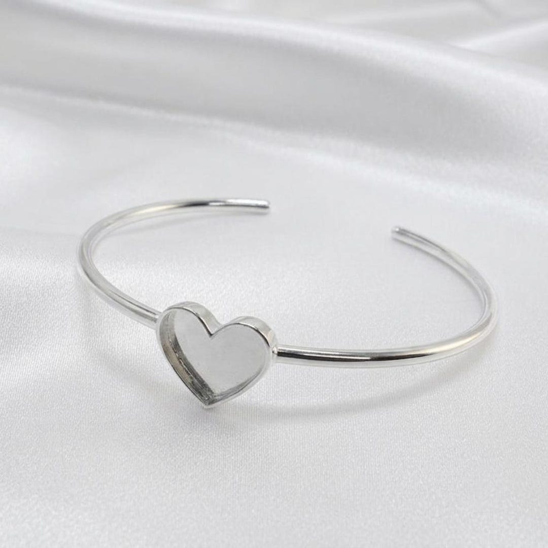 925 Sterling Solid Silver 13x13mm Heart Shape Blank Bezel