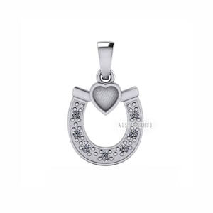 925 Sterling Silver, Horseshoe Pendant, Heart 5mm Blank Bezel Setting, Good for Pour Resin & Ashes Work, Breastmilk/Keepsake DIY, Good Luck