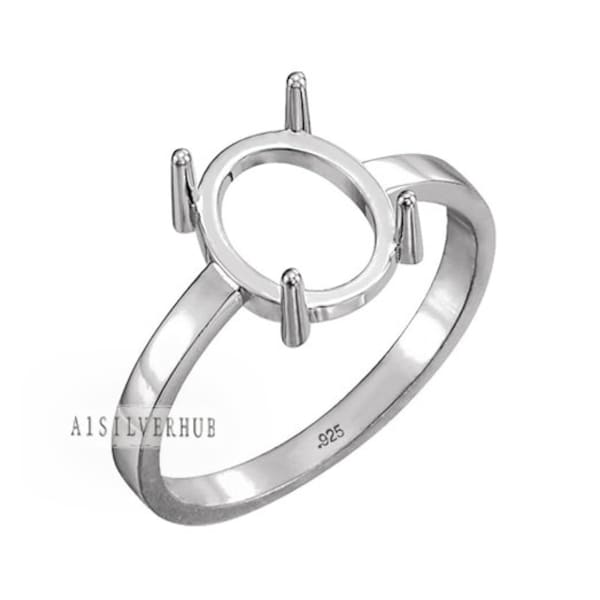 Bague en argent massif 925, ovale 4 x 6 mm à 16 x 20 mm, sertissage 4 broches, idéal pour le travail du diamant avec pierres précieuses, bague lunette faite main, cadeaux pour elle