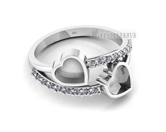 925 Sterling Solid Silver Heart Shape 6mm Blank Bezel with Zircon Setted Ring, Good for Stone, Resin & Ashes Work, Keepsake Breastmilk DIY