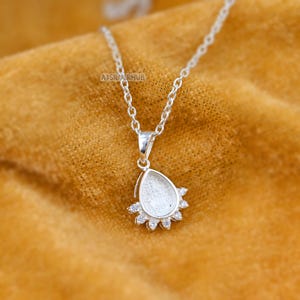 Teardrop 6x8mm Blank Bezel with Zircon Setted, 925 Sterling Silver Pendant, Good for Resin & Ashes Work, Breastmilk DIY, Keepsake Jewellery