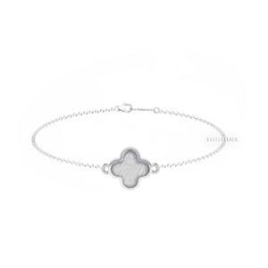 925 Sterling Silber Klee Blank Lünette Kabelkette Armband Einstellungen mit Karabinerverschluss, gut für Harz & Asche, Andenken/Muttermilch DIY