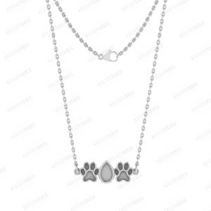 925 Sterling Silver Paw with Shape Blank Bezel Pendant Necklace, Good for Resin & Ashes Work, Keepsake/Breastmilk DIY Crafts 16&#39;&#39;+2&#39;&#39; Chain