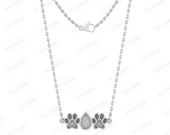 Collar con colgante en forma de pata de plata de ley 925 con bisel en blanco, ideal para trabajos con resina y cenizas, recuerdos o manualidades con leche materna, cadena de 16'' + 2''