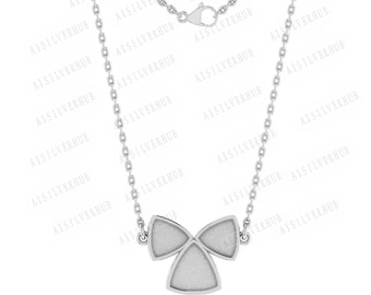 Collar con colgante de bisel en blanco de triple forma en plata esterlina 925, ideal para trabajos con resina y cenizas, recuerdos/manualidades con leche materna, cadena de 16'' + 2''