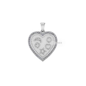 925 Sterling Silver, Heart with Mix Shape Blank Bezel Pendant with CZ Setted, Good for Pour Resin & Ashes Work, Keepsake/Breastmilk DIY