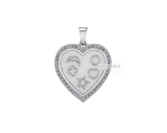 925 Sterling Silver, Heart with Mix Shape Blank Bezel Pendant with CZ Setted, Good for Pour Resin & Ashes Work, Keepsake/Breastmilk DIY